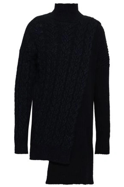 Stella Mccartney Woman Ribbed And Cable-knit Wool-blend Turtleneck Sweater Black