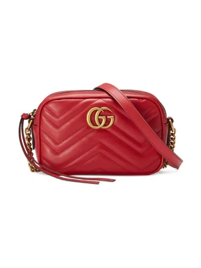 Gucci Red Marmont Leather Cross Body Bag In Red