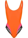 Heron Preston Sheer Panel Swimsuit In Orange