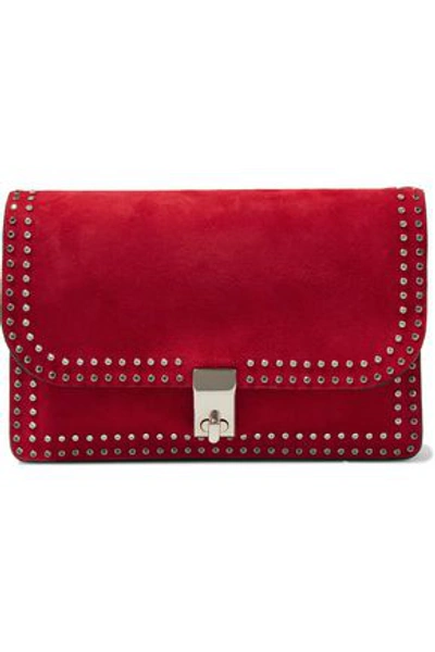 Valentino Garavani Woman Crystal-embellished Suede Shoulder Bag Crimson