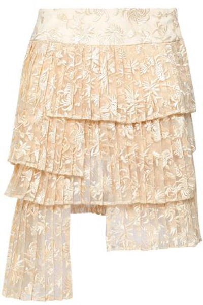 Zimmermann Woman Maples Freedom Tiered Embroidered Organza Mini Skirt Cream