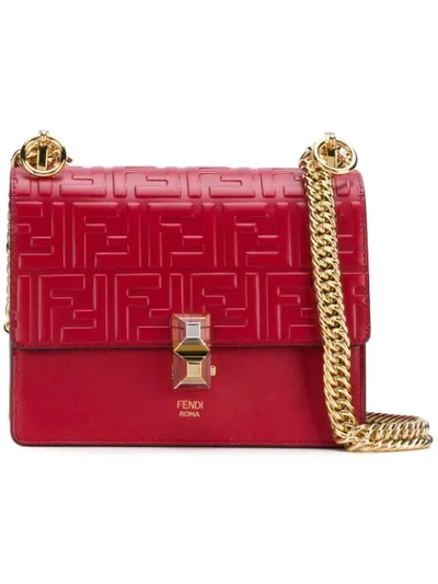 Fendi Small Kan I Logo Embossed Leather Bag In Red