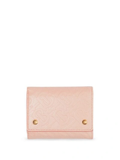 Burberry Monogram Leather Card Case With Detachable Strap In Pink