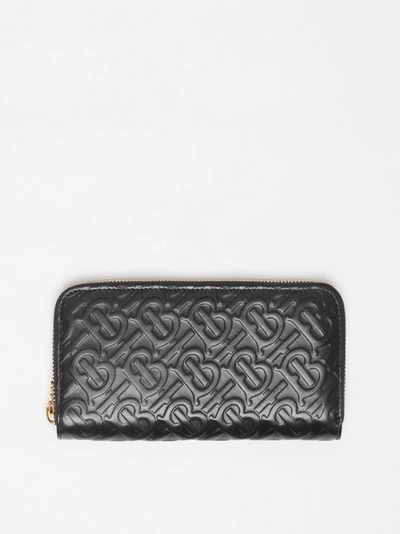 Burberry Monogram Leather Ziparound Wallet In Black