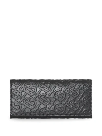 Burberry Monogram Leather Continental Wallet In Black