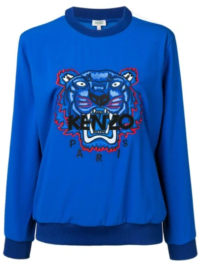 Kenzo Embroidered Tiger Logo Pullover Sweater In Blue