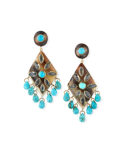 Ashley Pittman Ibada Horn & Topaz Drop Earrings, Dark/blue In Medium Brown