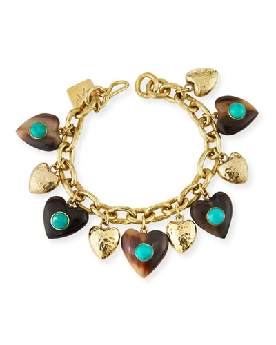 Ashley Pittman Makundi Heart-charm Bracelet W/ Turquoise In Medium Brown