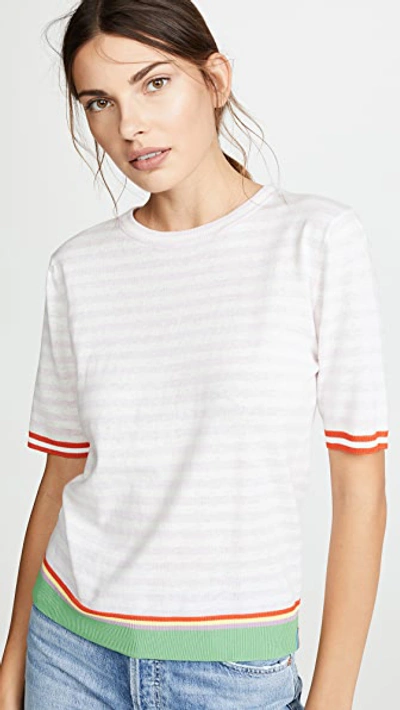 Kule The Corinne Striped Short-sleeve Top In Pink/ White
