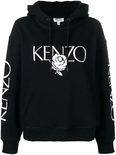 Kenzo Printed Cotton Jersey Hoodie In Black