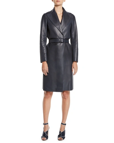 Loro Piana Hartley Leather Trench Coat In Navy