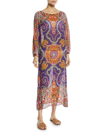 Etro Printed Viscose Long-sleeve Coverup Long Tunic In Taglie