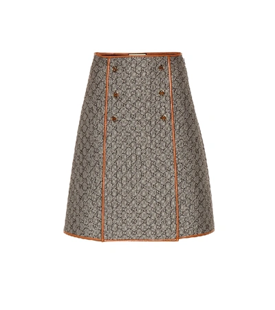 Gucci A-line Gg-jacquard Cotton-blend Skirt In Brown