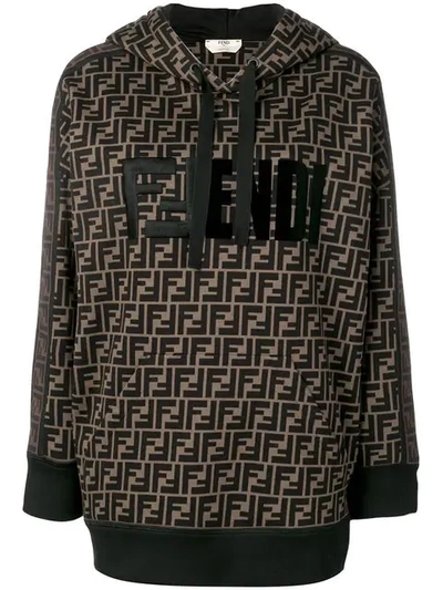 Fendi Ff Logo-print Cotton Hooded Sweatshirt In F15nh-mud+dark Brown