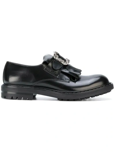 Alexander Mcqueen Fringed & Belted Leather Slip-on Loafers In Black