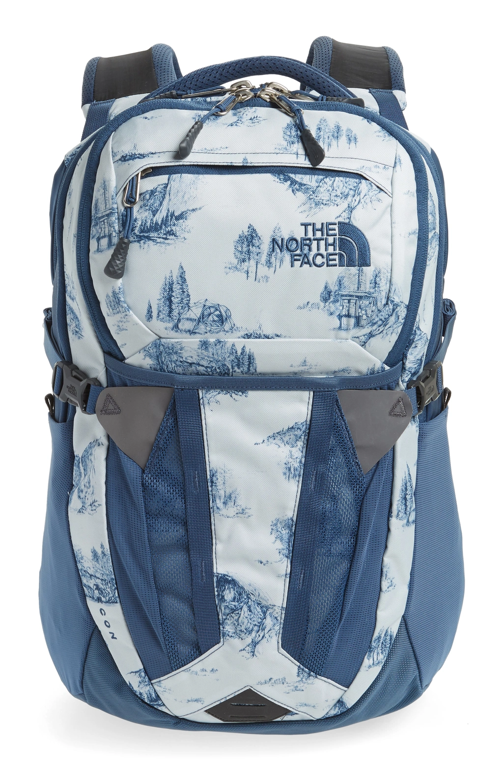 blue and white north face backpack The North Face Recon Backpack - Blue In Blue Yosemite Print/ Blue