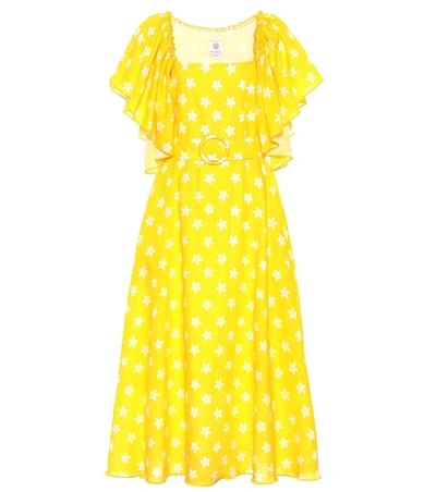 Gül Hürgel Floral Linen Midi Dress In Yellow