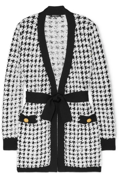 Balmain Houndstooth-jacquard Bouclé-knit Cardigan In Black