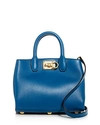 Ferragamo Mini Studio Top Handle Bag In Azure Blue/gold