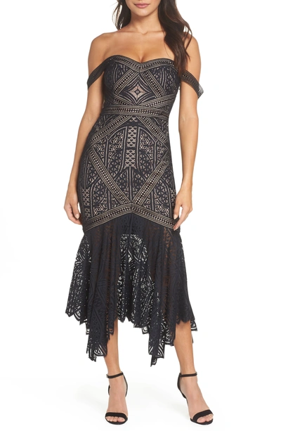 Ever New Pieced Lace Off The Shoulder Dress In Black