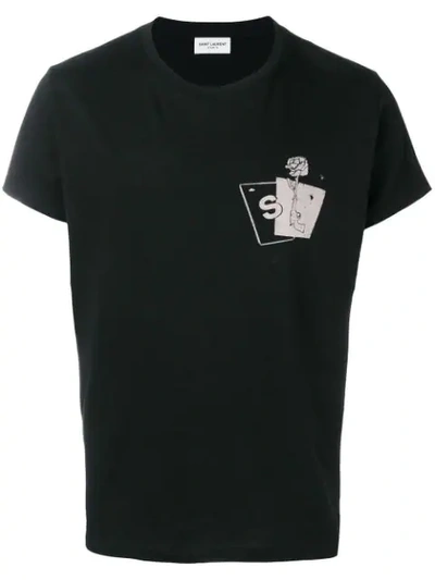 Saint Laurent Pistol Rose T-shirt In Black