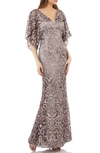 Js Collections Embroidered Lace Evening Dress In Shell Pink