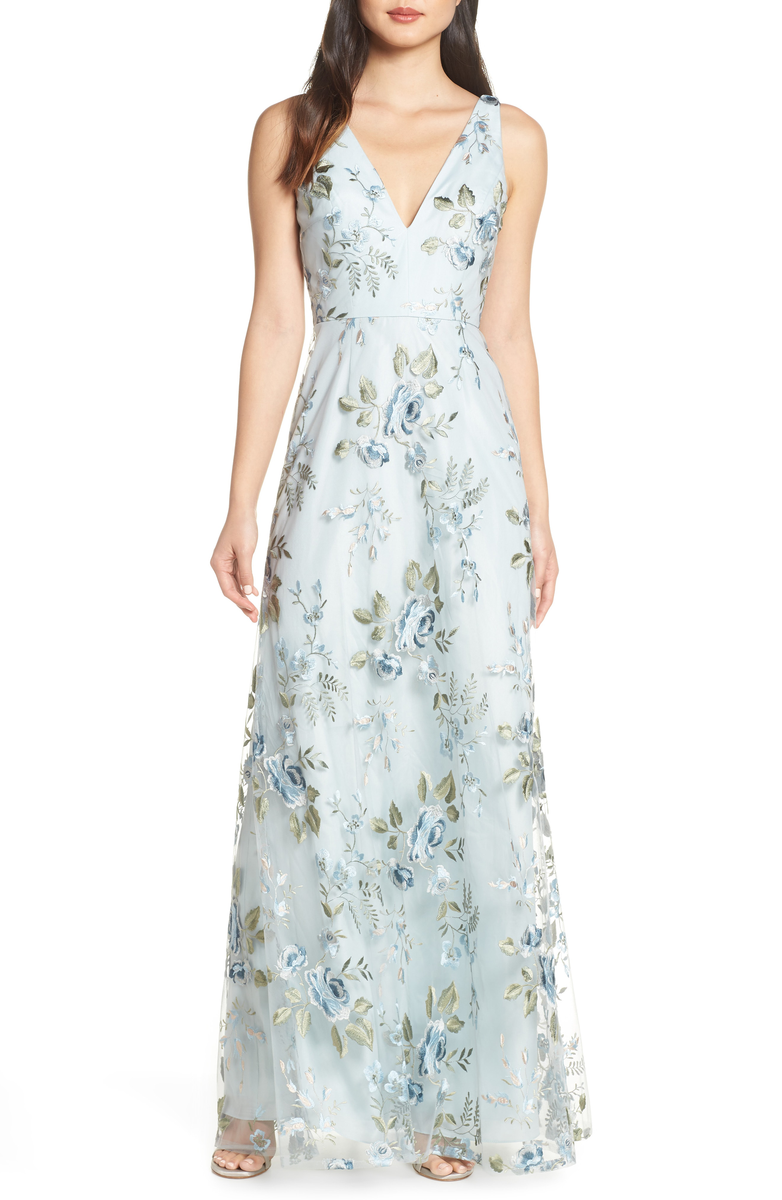 Jenny Yoo Tatum Floral Embroidered Tulle Evening Dress In Serenity Blue ...
