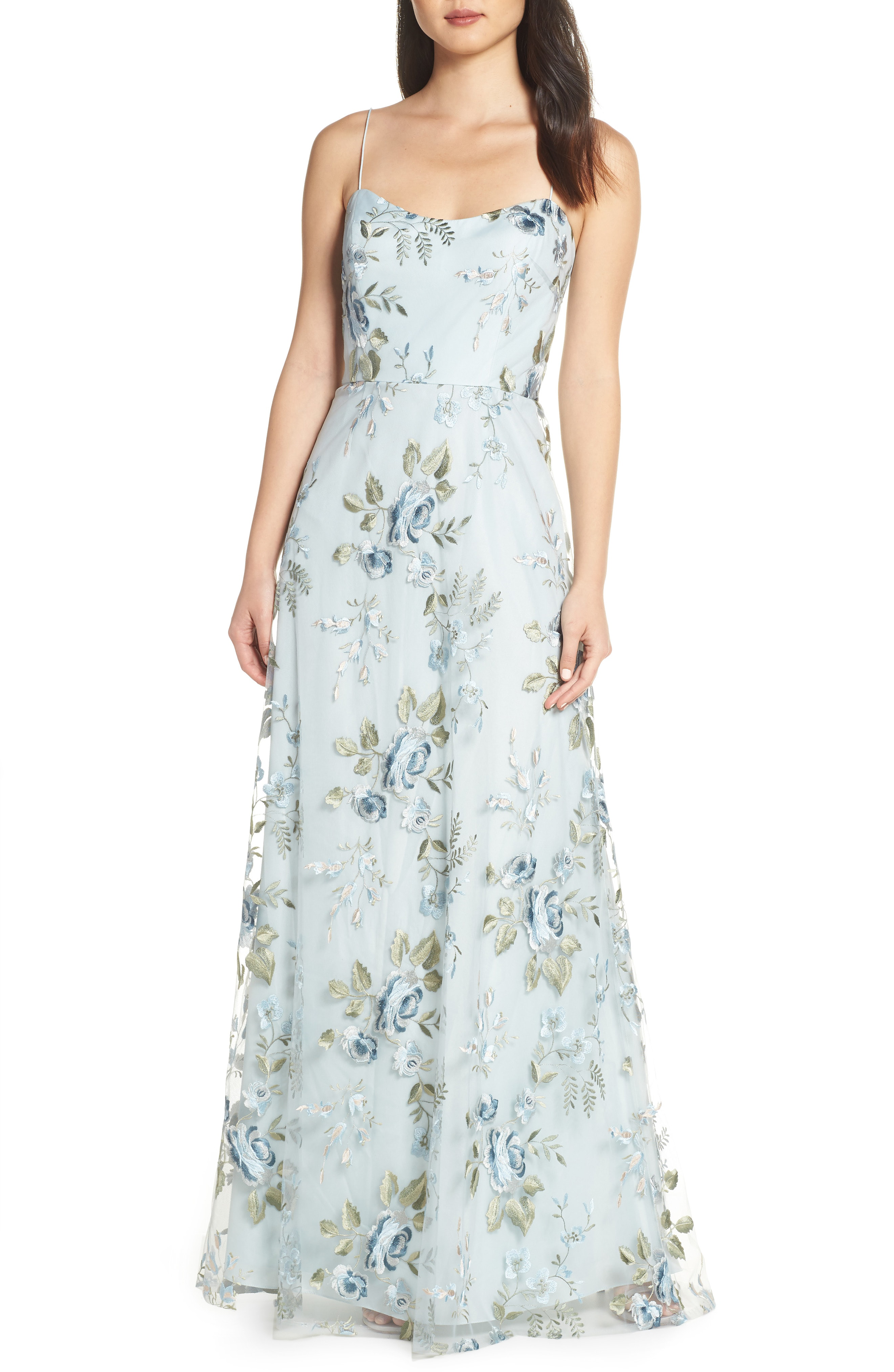Jenny Yoo Drew Floral Embroidered Tulle Evening Dress In Serenity Blue ...