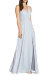 Jenny Yoo Bryce Surplice V-neck Chiffon Evening Dress In Whisper Blue