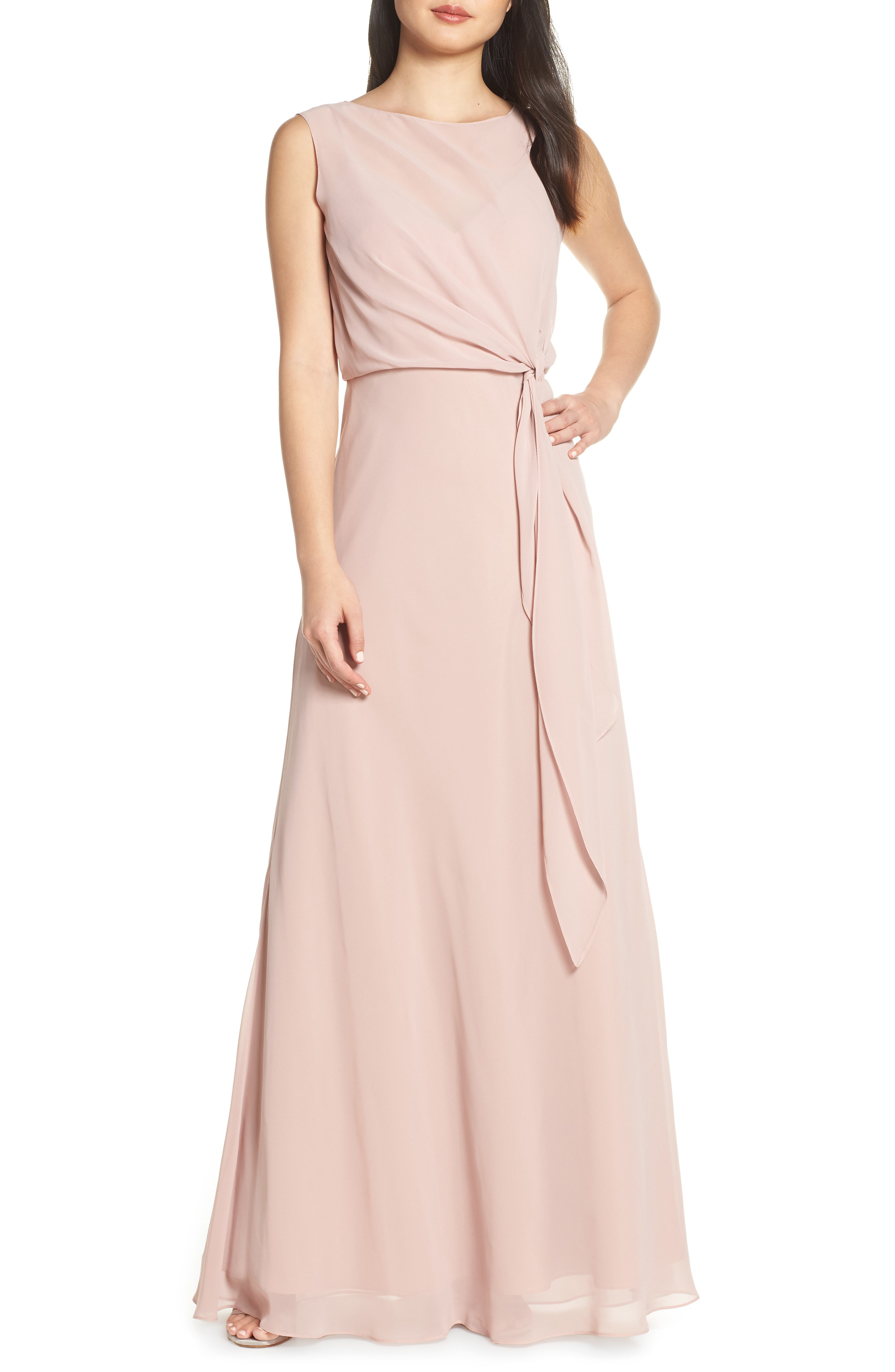 Jenny Yoo Chiffon Overlay Evening Dress In Whipped Apricot | ModeSens