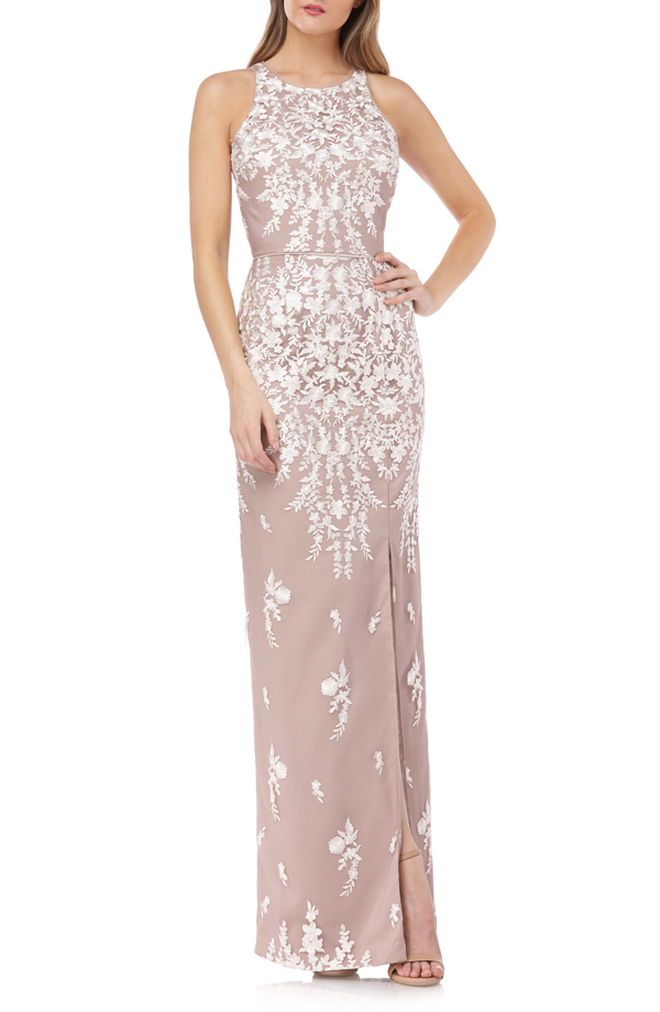 js collections floral appliqué gown