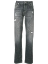 Brunello Cucinelli Distressed Straight Leg Jeans In Dark Grey