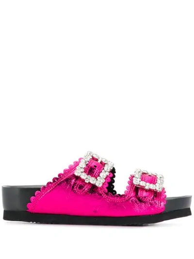 Suecomma Bonnie Crystal Buckle Metallic Sandals In Pink