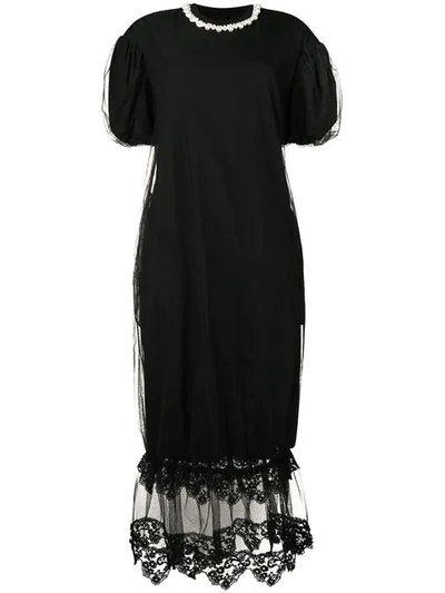 Simone Rocha Tulle Panel Midi Dress In Black