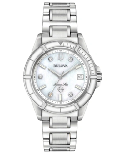 Bulova Women's Marine Star Diamond-accent Stainless Steel Bracelet Watch 34mm In Silver