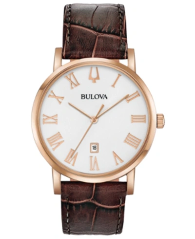 Bulova Men's American Clipper Brown Leather Strap Watch 40mm In White/brown