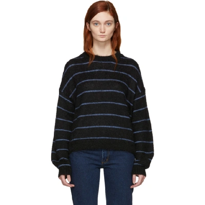 Acne Studios Fuzzy Striped Sweater In Black/blue
