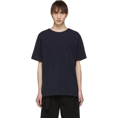 Lemaire Black Pocket T-shirt In 799 Blue Bl