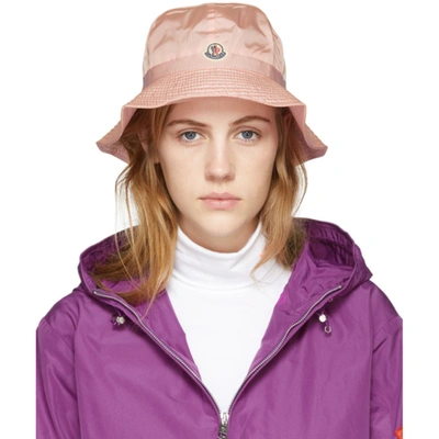Moncler Pink Logo Bucket Hat In 500 Pink