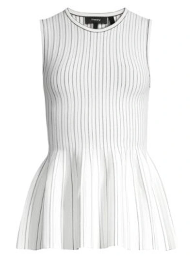 Theory Ribbed Peplum Top In White Black