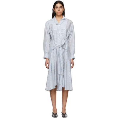 Loewe Striped Tie-front Silk Shirt Dress In White