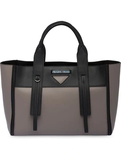 Prada Ouverture Medium Leather Bag In Grey ,black