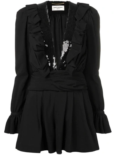 Saint Laurent Sequin Detail Playsuit In Black