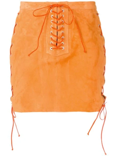 Ben Taverniti Unravel Project Unravel Suede Side Lace Up Skirt In Orange