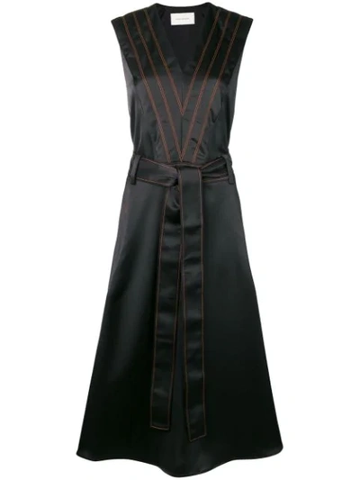 Cedric Charlier Striped Midi Dress In Black
