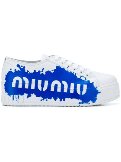 Miu Miu Logo Print Trainers In White