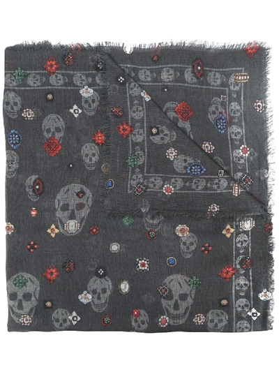 Alexander Mcqueen Printed Modal And Silk-blend Scarf In Grey