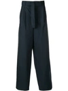 Maison Flaneur Belted Wide Leg Trousers In Blue