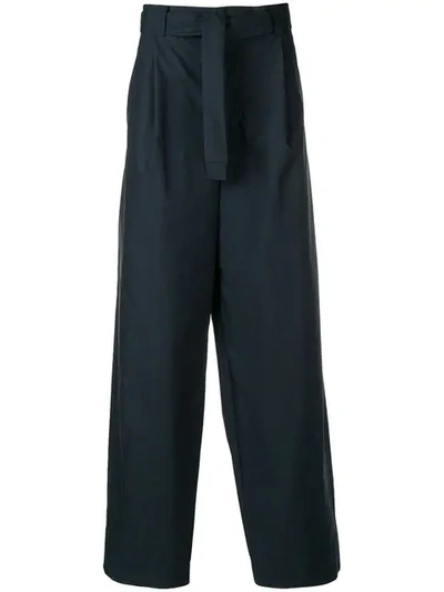 Maison Flaneur Belted Wide Leg Trousers In Blue