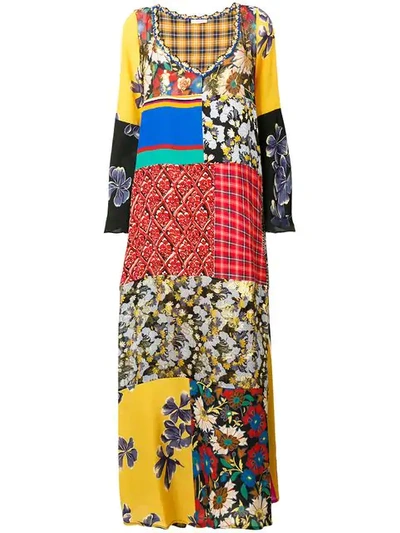 Anjuna Patchwork Flared Maxi Dress In Yellow